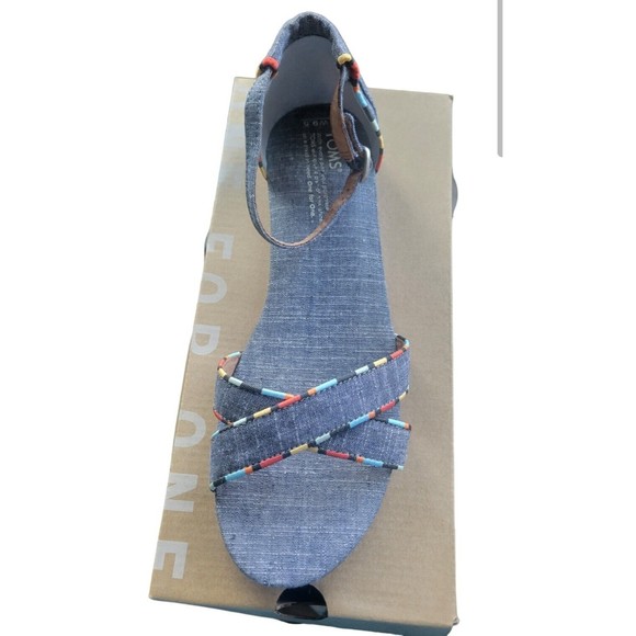 Womens Toms Correa Sandal Chambray Denim And Stripes Size 9.5 - Picture 2 of 6